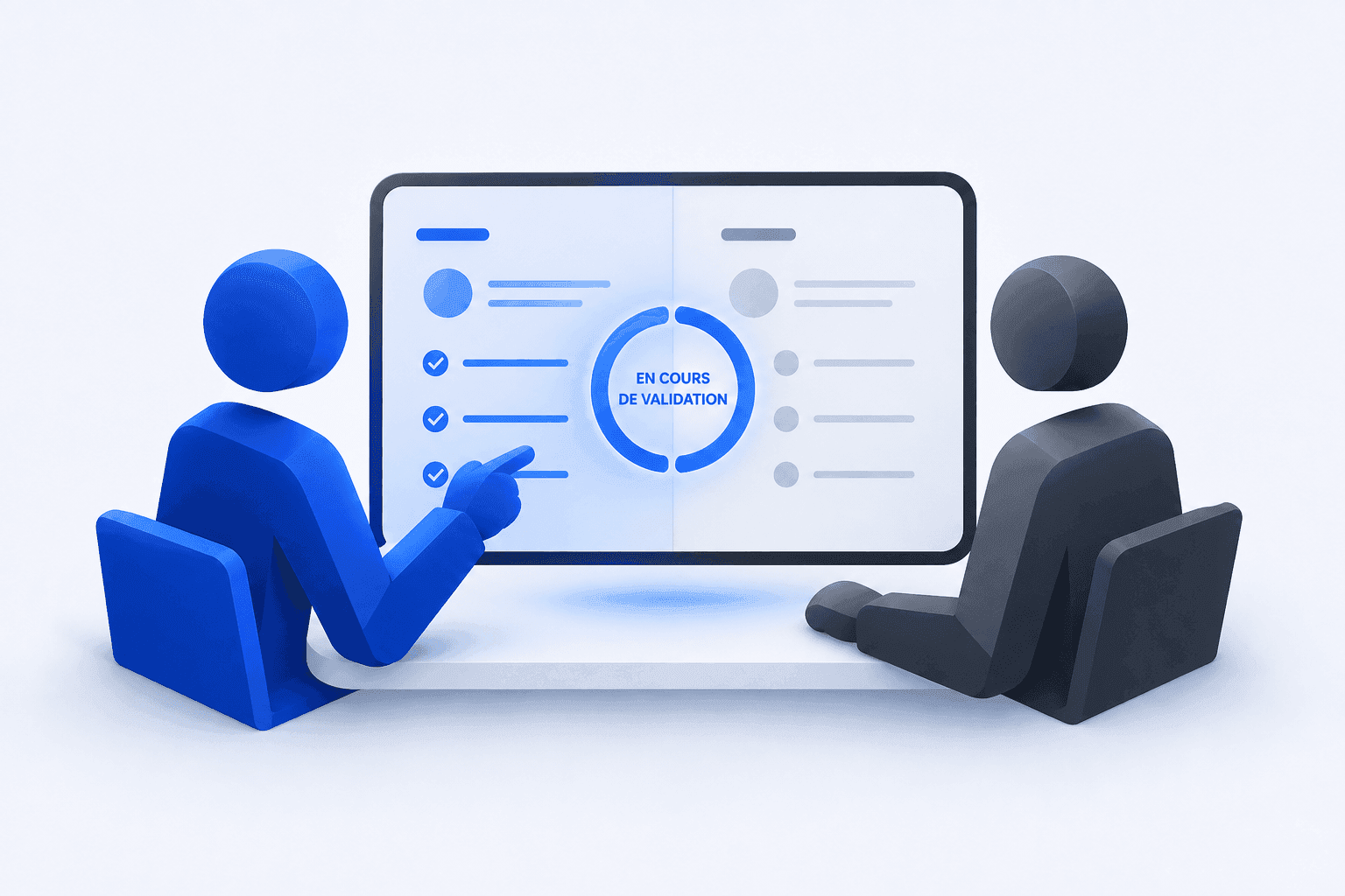 Manager and collaborator reviewing a task validation checklist together