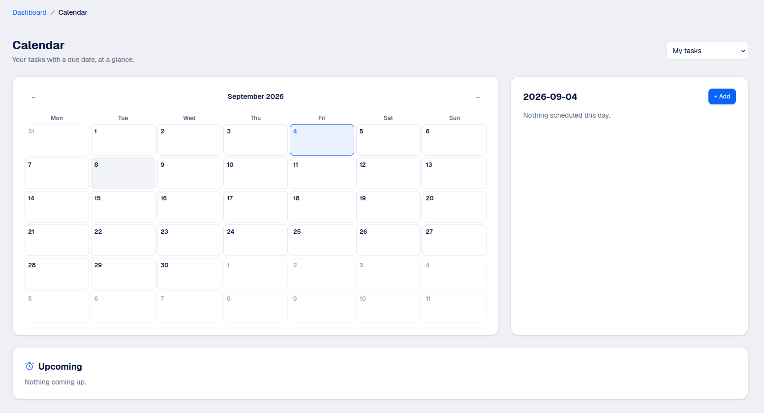 The Calendar page, month view