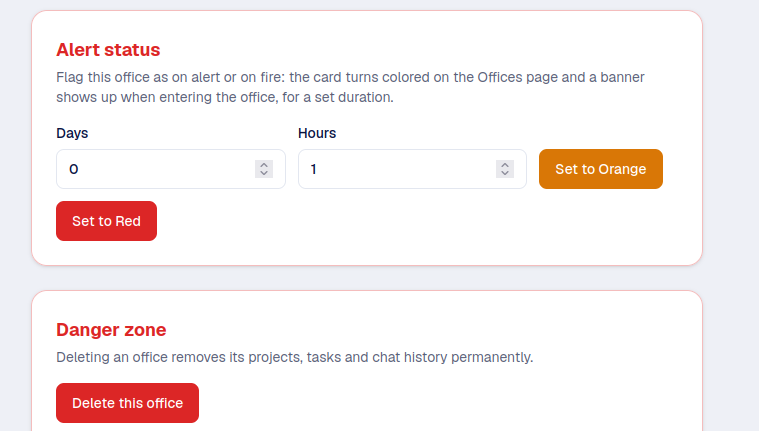 Alert status and danger zone in office settings