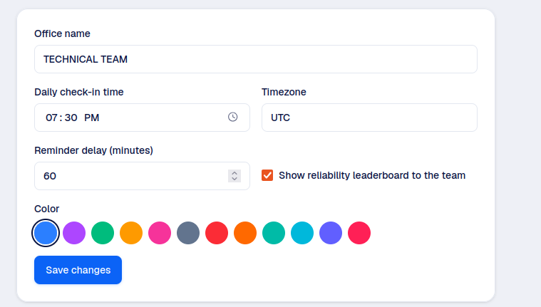 An office's settings form