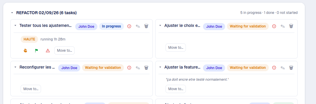 An In progress task showing Break, Done and Report a problem