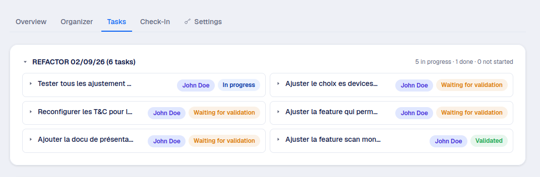 A subject expanded, showing individual task cards